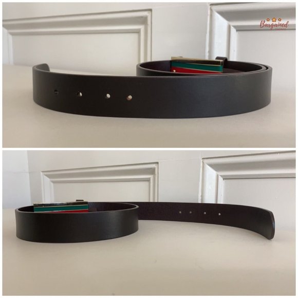 Authentic Gucci Brown Leather Gold-Edged Iconic Red/Green Web Buckle Belt 85/34 - Picture 12 of 13